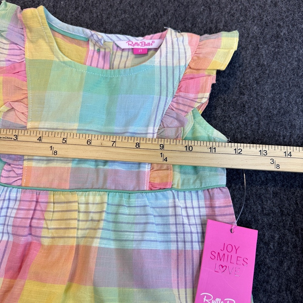 NEW RuffleButts Girls Romper Rainbow Gingham Plaid Size 2T Snap Ruffle Butts - Picture 12 of 14